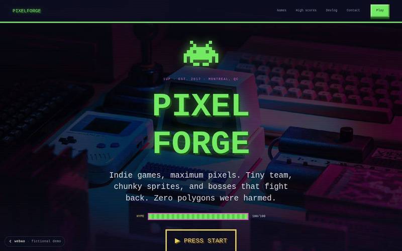 Pixelforge Games homepage