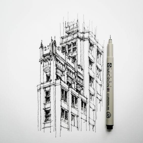 Pencil and watercolor concept sketch in progress