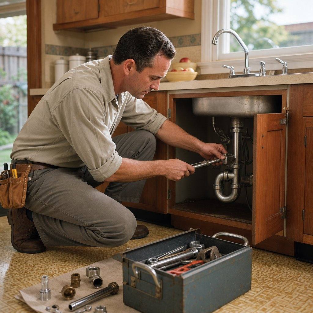 A Leduc plumber repairing a sink