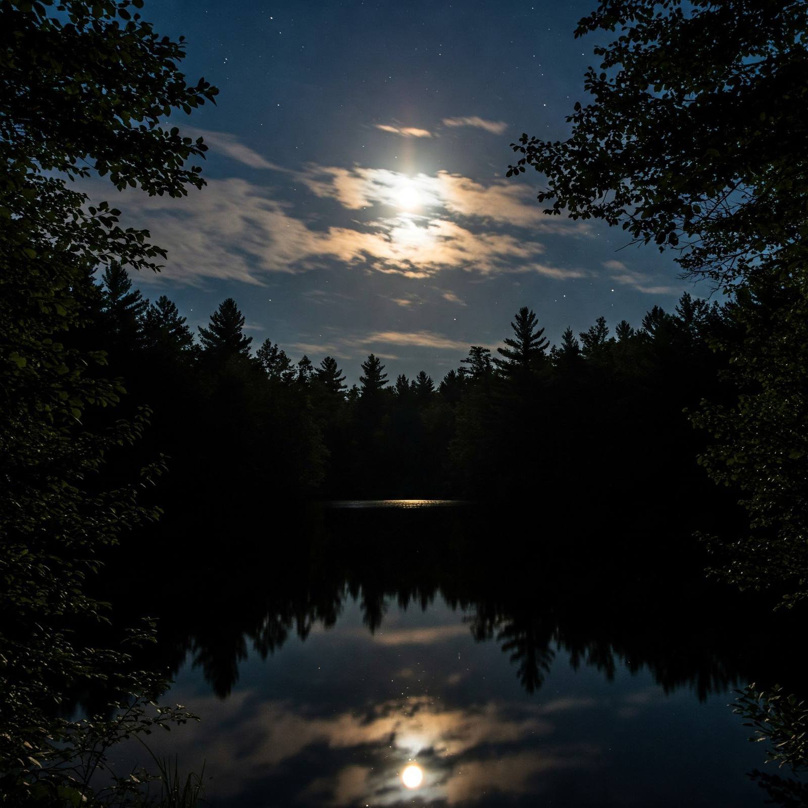 Full moon over the lake at night