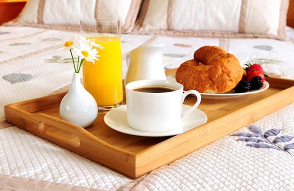 Breakfast table set with local food