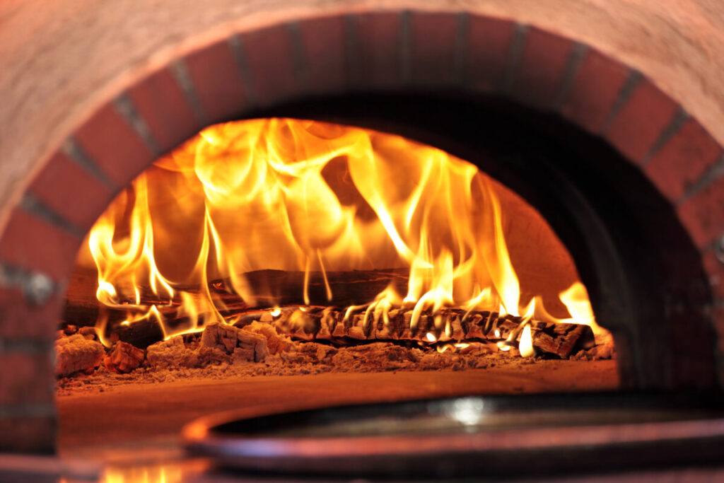 Flames inside the wood oven