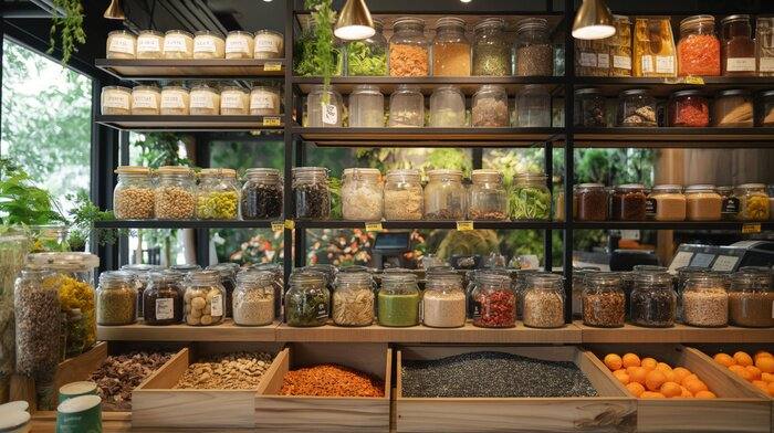 Market produce laid out on the stall